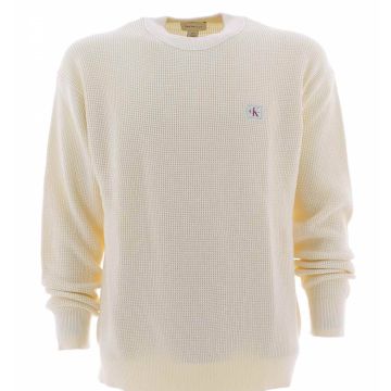 Maglia Pullover Cotone Calvin Klein Uomo Girocollo Tinta Unita a Nido D'Ape