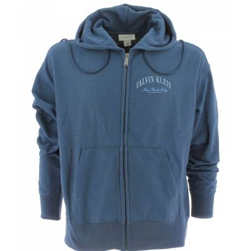 Felpa Garzata Full Zip Cappuccio Calvin Klein Uomo Tinta Unita Logo Calvin Klein Ricamato