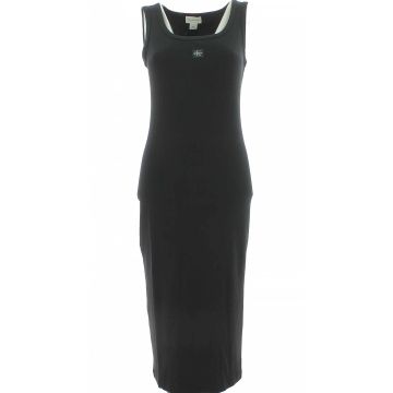 Abitino Lungo Senza Maniche Calvin Klein Nero Elasticizzato Tinta Unita Donna a Costine