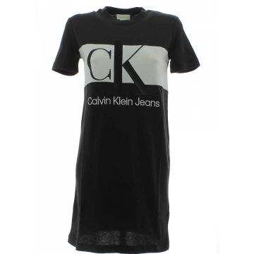 Abitino Girocollo Manica Corta Calvin Klein Donna Nero/Bianco Logo CK Ricamato
