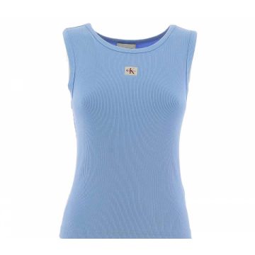 Canottiera Elasticizzata Calvin Klein Donna a Costine Giro Collo Tinta Unita