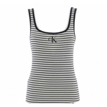 Canottiera a Righe Calvin Klein Donna Ampio Scollo Elasticizzata