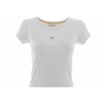 T Shirt Elasticizzata Manica Corta Girocollo Crop Calvin Klein Donna a Costine