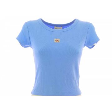 T Shirt Elasticizzata Manica Corta Girocollo Crop Calvin Klein Donna a Costine