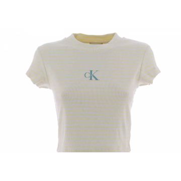 T Shirt Crop a Righe Manica Corta Girocollo Calvin Klein Donna