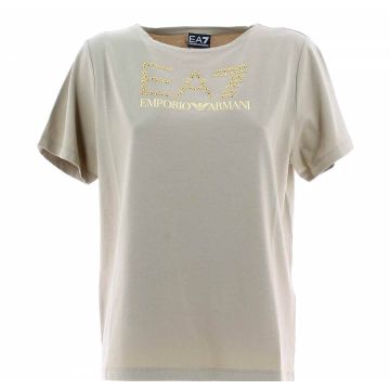 T Shirt Manica Corta Girocollo EA7 Emporio Armani Donna con Logo EA7 in Strass Tinta Unita
