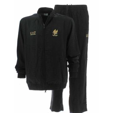 Tuta Acetato Full Zip Uomo EA7 Emporio Armani Nera con Tessuto Stampato EA7 Tinta Unita Nera