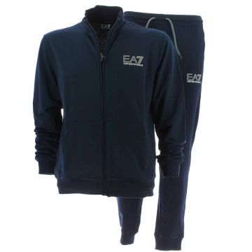 Tuta Felpa Garzata Full Zip Uomo EA7 Emporio Armani Tinta Unita Blu