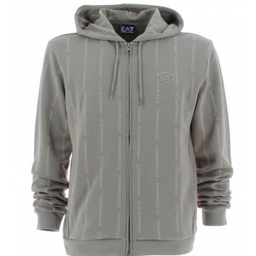 Felpa Garzata Cappuccio Full Zip Multi Logo EA7 Emporio Armani Uomo