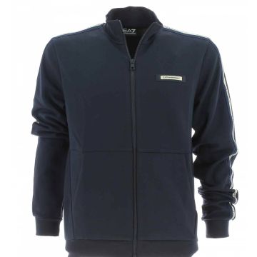 Felpa Garzata Full Zip con Banda Logata EA7 EA7 Emporio Armani Uomo Tinta Unita