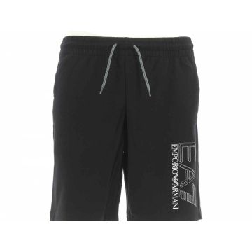 Bermuda Felpa Garzata Uomo EA7 Emporio Armani Nero Tinta Unita Logo EA7