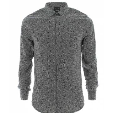 A|X Armani Exchange Uomo Camicia Manica Lunga Tessuto Logato AX Slim Fit