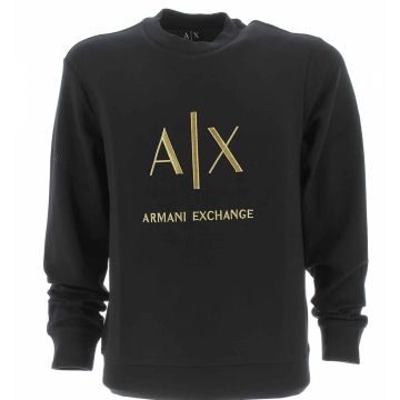 A|X Armani Exchange Uomo Felpa Garzata Girocollo Nera/Oro