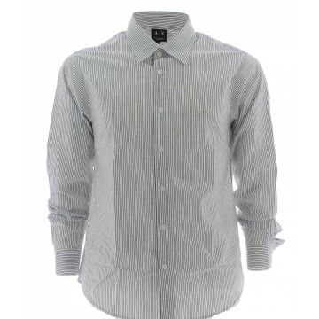 A|X Armani Exchange Uomo Camicia Manica Lunga con Logo AX Ricamato