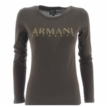 A|X Armani Exchange Donna T Shirt Manica Lunga Girocollo logo AX Oro