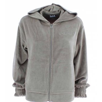 EA7 Emporio Armani Donna Felpa Velour Full Zip con Cappuccio