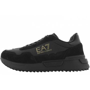 EA7 Emporio Armani Uomo Scarpe Running in Nylon Mesch e Scamosciato Nero/Oro