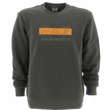 EA7 Emporio Armani Uomo Felpa Felpata Girocollo Tinta Unita con Logo EA7 a Contrasto di Colore