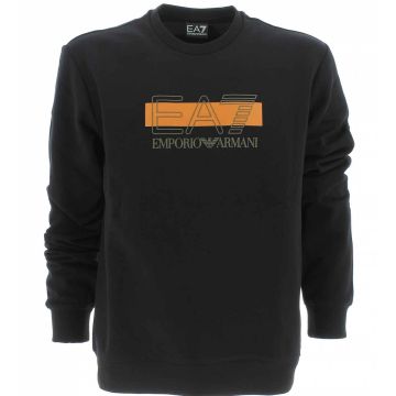 EA7 Emporio Armani Uomo Felpa Felpata Girocollo Tinta Unita con Logo EA7 a Contrasto di Colore