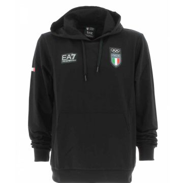 Olimpiadi Cortina 2026 EA7 Emporio Armani Uomo Felpa Garzata Cappuccio Chiuso Nera