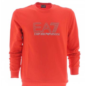 Felpa Garzata Girocollo EA7 Emporio Armani Uomo Tinta Unita Grande Logo EA7