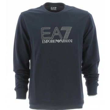 Felpa Garzata Girocollo EA7 Emporio Armani Uomo Tinta Unita Grande Logo EA7