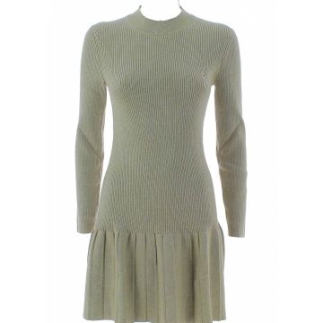 Calvin Klein Donna Abitino Manica Lunga Girocollo a Costine con Gonna Plisse' Tinta Unita