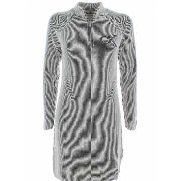 Calvin Klein Donna Abitino a Righe Bianco/Nero Mezza Zip Manica Lunga