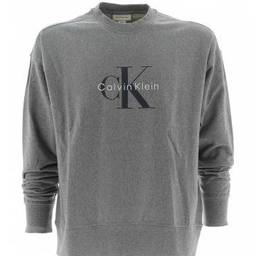 Calvin Klein Uomo Felpa Girocollo Grigia in Felpa Garzata Tinta Unita