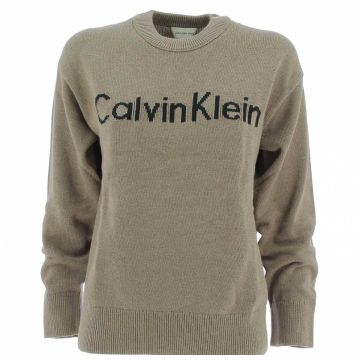 Calvin Klein Donna Maglia di Cotone Girocollo Tinta Unita Logo CK Ricamato