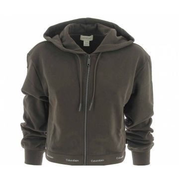Calvin Klein Donna Felpa Cropped con Cappuccio Garzata Full Zip Marrone