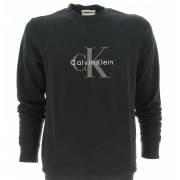 Calvin Klein Uomo Felpa Blu Girocollo in Felpa Garzata Tinta Unita