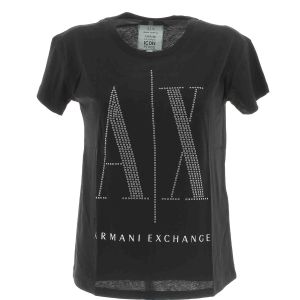 A|X Armani Exchange Donna T Shirt Manica Corta Giro Collo Con Strass Icon Period