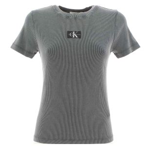 Calvin Klein T Shirt Donna Manica Corta Giro Collo, Realizzata con Tessuto a Costine a Tinta Unita