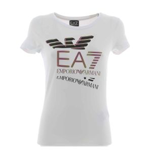 EA7 Emporio Armani Donna T Shirt Manica Corta Giro Collo Con Strass Nel Logo