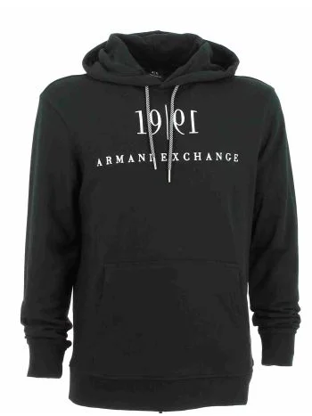 A/X Armani Exchange Felpa Uomo Cappuccio Chiuso con Tasca a Marsupio Tinta Unita