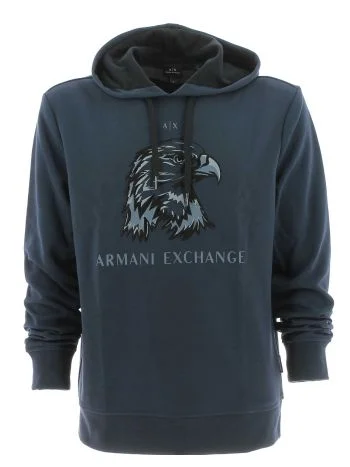 A|X Armani Exchange Uomo Felpa Garzata Tinta Unita Cappuccio Chiuso