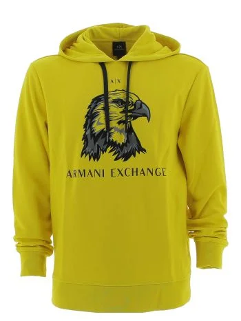 A|X Armani Exchange Uomo Felpa Garzata Tinta Unita Cappuccio Chiuso
