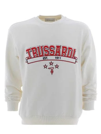Trussardi Felpa Leggera Uomo Giro Collo Tinta Unita Logo Trussardi