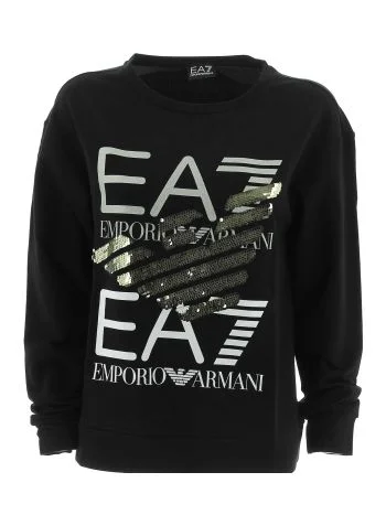 EA7 Emporio Armani Felpa Garzata Giro Collo Donna Tinta Unita