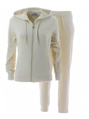 Tuta Donna in Felpa Garzata Full Zip con Cappuccio EA7 Emporio Armani Tinta Unita