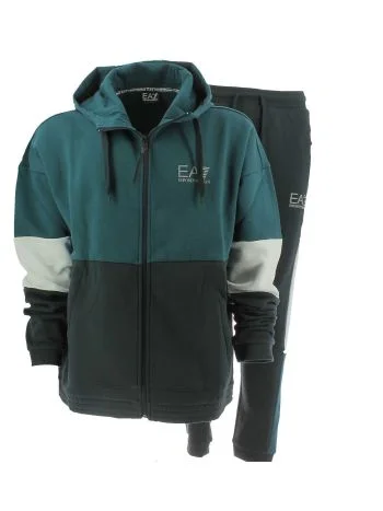 EA7 Emporio Armani Uomo Tuta Felpa Full Zip Cappuccio Bicolore