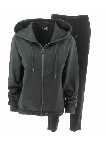EA7 Emporio Armani Donna Tuta Felpa Full Zip Cappuccio Tinta Unita
