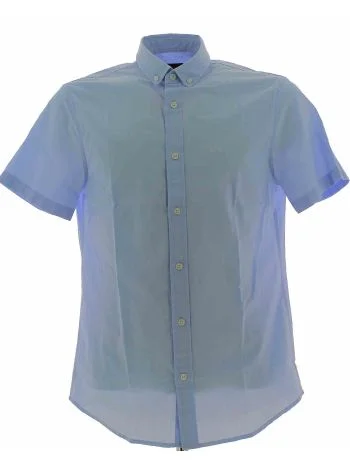 A|X Armani Exchange Uomo Camicia Manica Corta Tinta Unita Azzurro