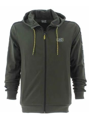 EA7 Emporio Armani Uomo Felpa Garzata Cappuccio Full Zip Tape EA7 Sulle Spalle