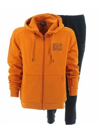 EA7 Emporio Armani Uomo Tuta Felpa Cappuccio Full Zip Tinta Unita