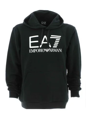 EA7 Emporio Armani Uomo Felpa Felpata Cappuccio Chiuso Tinta Unita Grande Logo EA7