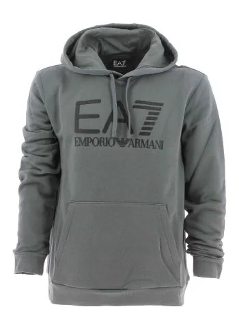 EA7 Emporio Armani Uomo Felpa Felpata Cappuccio Chiuso Tinta Unita Grande Logo EA7