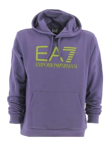 EA7 Emporio Armani Uomo Felpa Felpata Cappuccio Chiuso Tinta Unita Grande Logo EA7