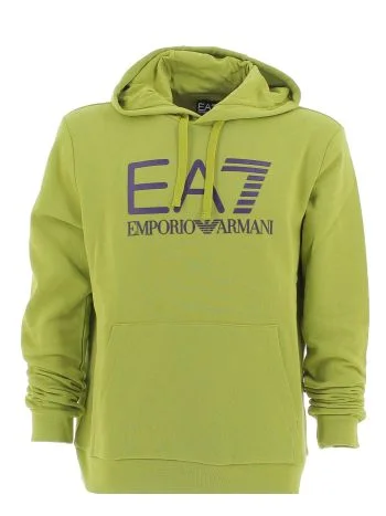 EA7 Emporio Armani Uomo Felpa Felpata Cappuccio Chiuso Tinta Unita Grande Logo EA7